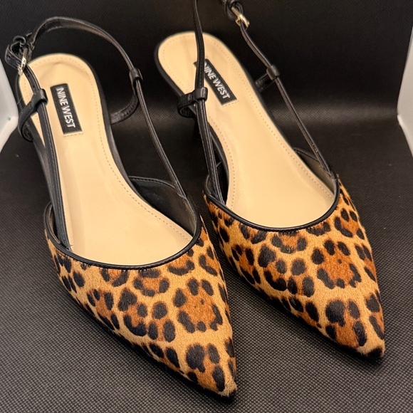 Nine West Shoes - Nine West Leopard-Print Pointed Slingback Flats - Tan/Black